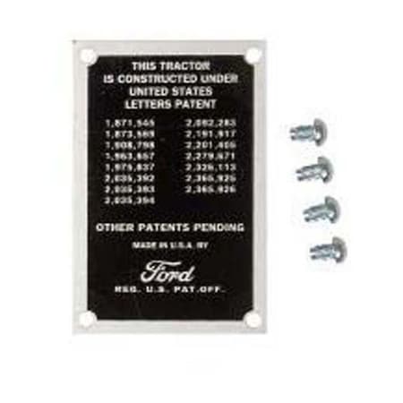 Aftermarket Patent Data Plate with Screws 8N14001
